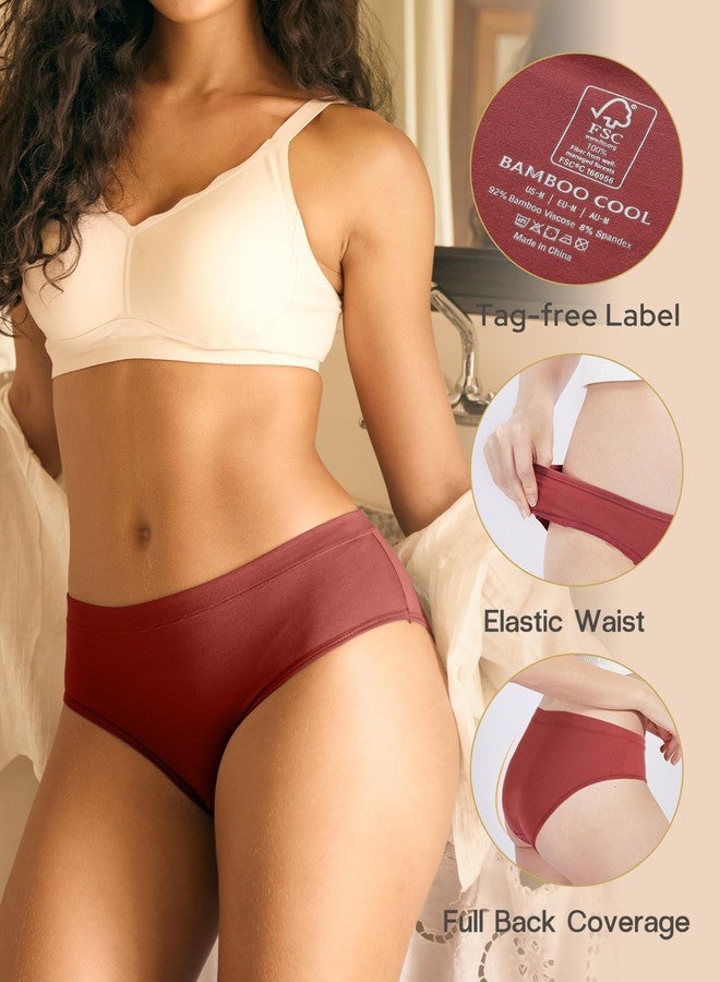 BAMBOO COOL ملابس داخلية نسائية من بامبو كول، سراويل داخلية ماصة للرطوبة، ناعمة وجيدة التهوية، بخصر متوسط، عبوة من 5 قطع - Image 4